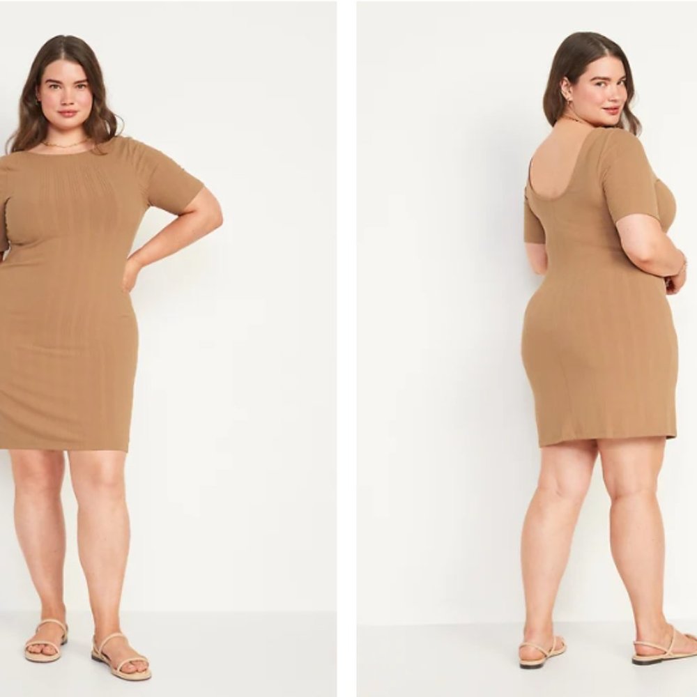 Plus size Fitted Rib-Knit Scoop-Back Mini Dress for Women